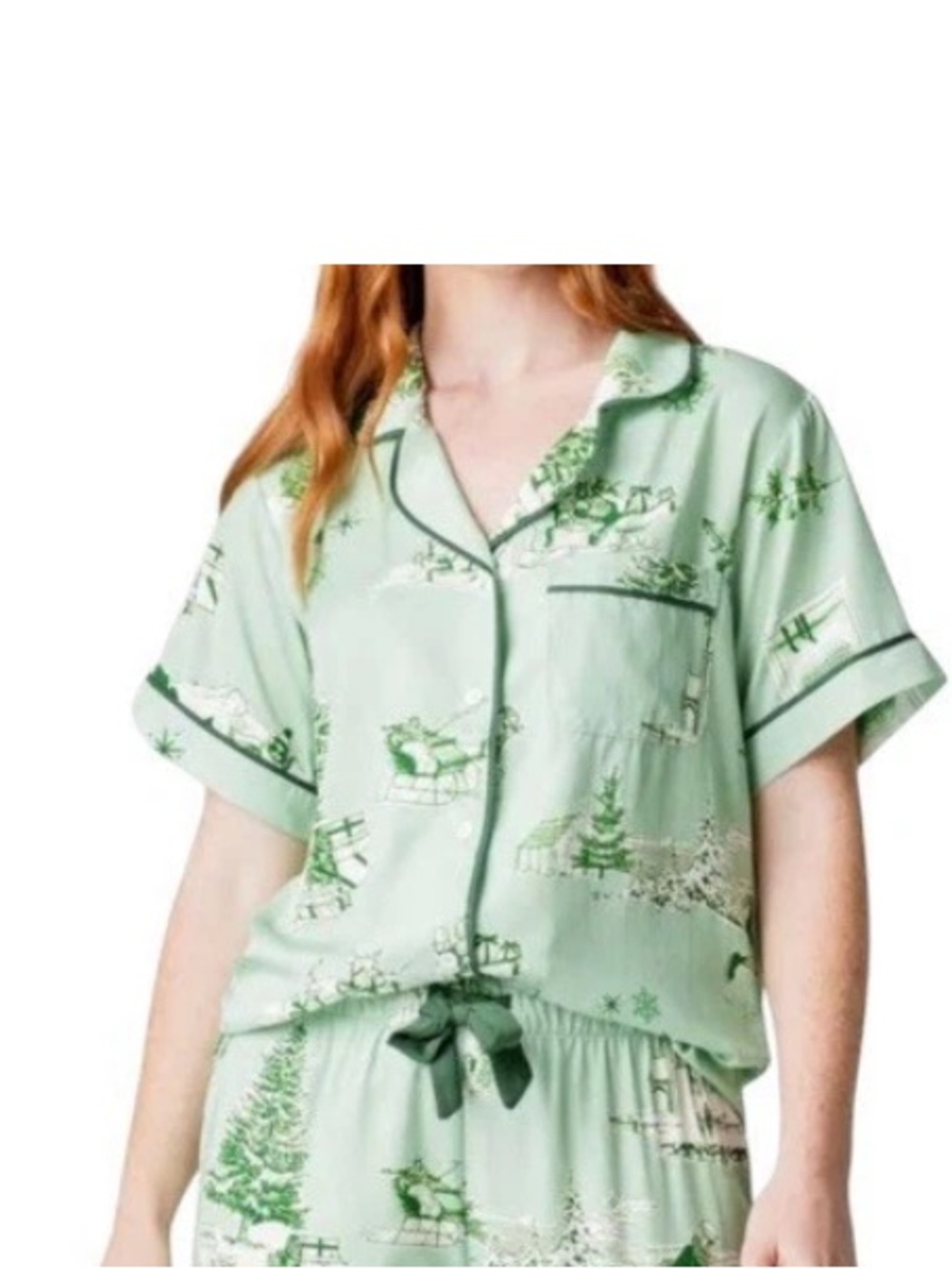 Katie Kime Women’s Holiday Toile Pajama Top In Green Sz. Medium Lounge Cozy